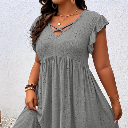 👗 50% DE RÉDUCTION ✨ Robe femme col V à volants – Élégante, cintrée & polyvalente – Parfaite pour le bureau, les brunchs ou les rendez-vous romantiques – chic et féminine 🌸