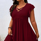 👗 50% DE RÉDUCTION ✨ Robe col V à volants – Élégante, cintrée & polyvalente – Parfaite pour le bureau, les brunchs ou les rendez-vous – chic et féminine 🌸💃🌿