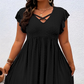 👗 50% DE RÉDUCTION ✨ Robe col V à volants – Élégante, cintrée & polyvalente – Parfaite pour le bureau, les brunchs ou les rendez-vous – chic et féminine 🌸💃🌿
