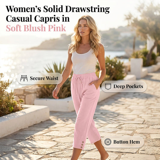 👖 50% DE RÉDUCTION 🌿 Pantacourt femme en coton et lin uni avec cordon de serrage – Léger, respirant & confortable – Idéal pour l’été, le bureau ou les voyages – coupe décontractée et naturellement chic ✨☀️
