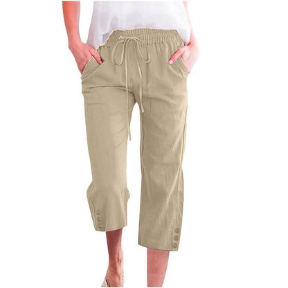 👖 50% DE RÉDUCTION 🌿 Pantacourt femme en coton et lin uni avec cordon de serrage – Léger, respirant & confortable – Idéal pour l’été, le bureau ou les voyages – coupe décontractée et naturellement chic ✨☀️