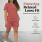 👚 50% DE RÉDUCTION 🌸 Set décontracté pour femme : t-shirt et short – Tissu doux, coupe légère & respirant – parfait pour les journées chaudes ou la détente à la maison 🩳