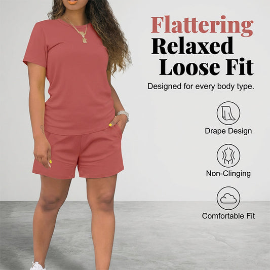 👚 50% DE RÉDUCTION 🌸 Set décontracté pour femme : t-shirt et short – Tissu doux, coupe légère & respirant – parfait pour les journées chaudes ou la détente à la maison 🩳