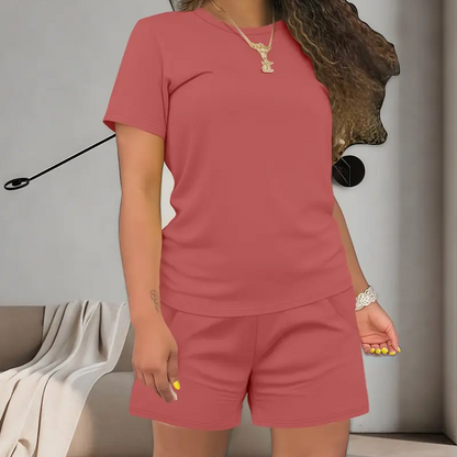 👚 50% DE RÉDUCTION 🌸 Set décontracté pour femme : t-shirt et short – Tissu doux, coupe légère & respirant – parfait pour les journées chaudes ou la détente à la maison 🩳