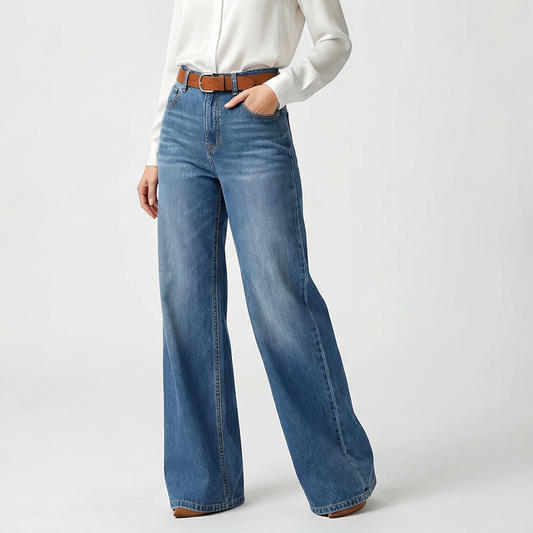 👖 50% DE RÉDUCTION ✨ Jean femme taille haute jambe large – Coupe flatteuse & confortable – Denim respirant, style décontracté chic – parfait pour le quotidien ou les sorties 🌸