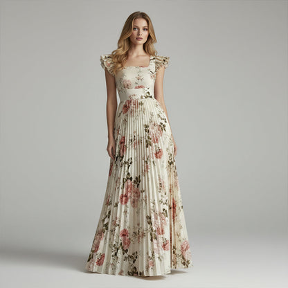 👗 50% DE RÉDUCTION 🌼 Robe longue plissée à imprimé floral raffiné – Fluide, légère & romantique – parfaite pour le printemps, l’été ou les vacances au soleil ☀️
