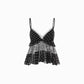 👗 50% DE RÉDUCTION 🌸 Caraco à volants et bordure en dentelle – Silhouette en A, tissu mesh – Féminin, élégant & parfait pour l’été ou les couches superposées ✨