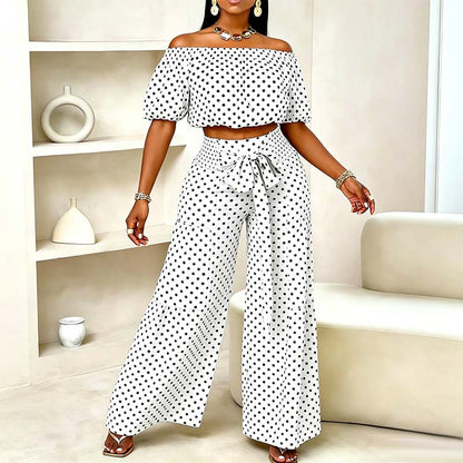 👒 50% DE RÉDUCTION ✨ Ensemble femme épaules dénudées à pois – Taille haute élégante & léger – Indispensable de l’été – parfait pour les journées chaudes, les vacances ou un look rétro-chic 🍋