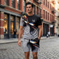 👕 50% DE RÉDUCTION 🩳 Ensemble T-shirt et short à imprimé abstrait pour homme – Léger, respirant & coupe décontractée – parfait pour l’été, le sport ou les journées décontractées – look moderne et unique 🎨