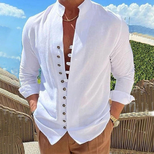 👕 70% DE RÉDUCTION 🌊 Chemise homme été en lin – Respirante, légère & col stand – 4 couleurs, tailles M-3XL – parfaite pour vacances ou quotidien 🌴