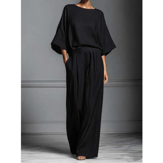 👗 50% DE RÉDUCTION 🏆 Ensemble deux pièces femme – Haut ample & pantalon large – Tissu fluide, coupe confortable & look élégant – parfait pour le bureau, les voyages ou les journées d’été 🌸