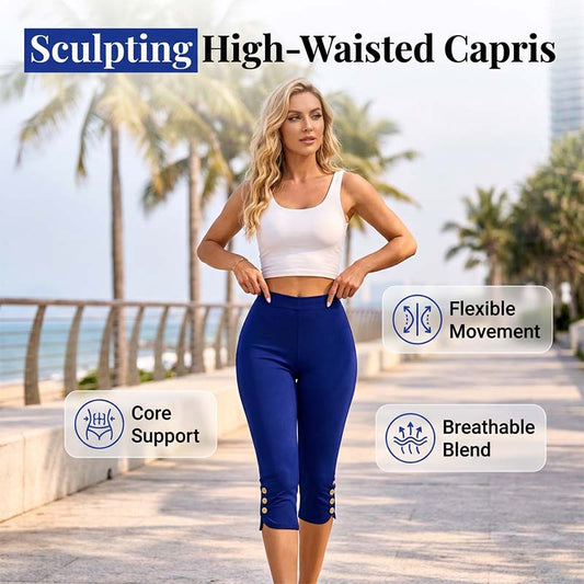 👖 50% DE RÉDUCTION 🌼 Pantacourt gainant femme taille haute – Élasticité 4 sens & boutons dorés – 2 couleurs, 6 tailles – parfait pour le quotidien ou les sorties ✨