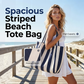 👜 50% DE RÉDUCTION 🏖️ Sac cabas de plage à rayures verticales classiques – Léger & spacieux – Lavable en machine, parfait pour courses, piscine ou week-end 🛍️