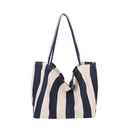 👜 50% DE RÉDUCTION 🏖️ Sac cabas de plage à rayures verticales classiques – Léger & spacieux – Lavable en machine, parfait pour courses, piscine ou week-end 🛍️