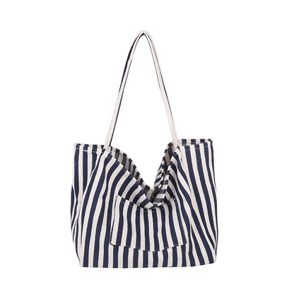 👜 50% DE RÉDUCTION 🏖️ Sac cabas de plage à rayures verticales classiques – Léger & spacieux – Lavable en machine, parfait pour courses, piscine ou week-end 🛍️