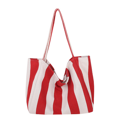 👜 50% DE RÉDUCTION 🏖️ Sac cabas de plage à rayures verticales classiques – Léger & spacieux – Lavable en machine, parfait pour courses, piscine ou week-end 🛍️
