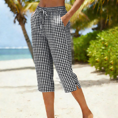 👖 50% DE RÉDUCTION 💐 Pantalon capri à carreaux d’été pour femme – Léger, respirant & coupe décontractée – Parfait pour les journées chaudes, les vacances ou un look chic au quotidien – confortable et tendance ✨☀️