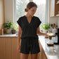 👚 60% DE RÉDUCTION ⏰ Ensemble haut décontracté à col en V & short pour femme – Tissu doux & léger – Parfait pour l’été, la plage ou les journées chaudes – coupe relaxe, style effortless 🌸🩳