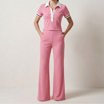 👚 50% DE RÉDUCTION 👖 Ensemble deux pièces femme chemise & pantalon – Tissu doux, coupe légère & assortie – Parfait pour le travail, les voyages ou un look casual chic 🌸