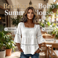 👚 60% DE RÉDUCTION 🌼 Blouse boho col carré – Dentelle crochetée, manches cloche & fluidité superposée – Légère & élégante – parfaite pour l’été ou un look romantique 🌿