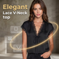 👚 50% DE RÉDUCTION 🌸 Haut dentelle femme col V manches courtes – Assemblage complexe & tombé fluide – 5 couleurs, tailles S-2XL – idéal pour le bureau ou les soirées ✨💃