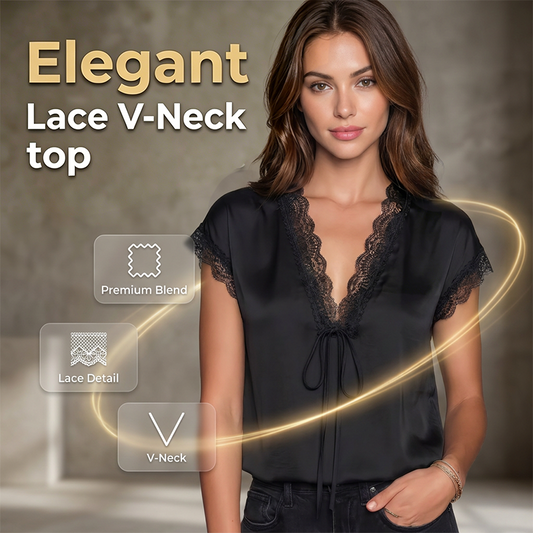 👚 50% DE RÉDUCTION 🌸 Haut dentelle femme col V manches courtes – Assemblage complexe & tombé fluide – 5 couleurs, tailles S-2XL – idéal pour le bureau ou les soirées ✨💃