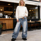 👖 60% DE RÉDUCTION 💙 Jean femme taille asymétrique jambe large – Coupe 3D, lavage décoloré & silhouette ultra large – Tailles S-2XL – idéal streetwear ou mode affirmée ✨