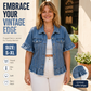🧥 50% DE RÉDUCTION ⏰ Veste en jean d’été à manches volantées pour femme – Denim léger & coupe féminine – Parfaite pour la mi-saison ou les soirées d’été – look vintage moderne et décontracté 🌸