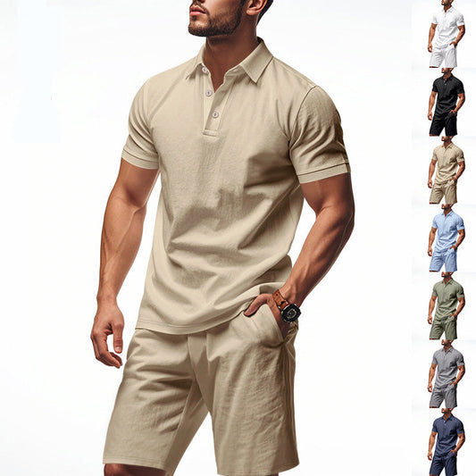 👕 50% DE RÉDUCTION 🩳 Ensemble homme 2 pièces décontracté – Haut & short en lin respirant – Col revers, 7 couleurs, tailles S-3XL – parfait pour l’été, la plage ou les vacances 🌊✨