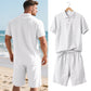 👕 50% DE RÉDUCTION 🩳 Ensemble homme 2 pièces décontracté – Haut & short en lin respirant – Col revers, 7 couleurs, tailles S-3XL – parfait pour l’été, la plage ou les vacances 🌊✨