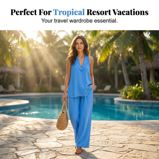 👗 50% DE RÉDUCTION ☀️ Ensemble loungewear col V – Été sans effort, doux & respirant – Coupe décontractée, parfait pour la maison ou les sorties – style facile au quotidien 🌸