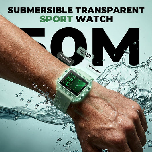 ⌚ 50% DE RÉDUCTION! ✨ Montre Digitale Transparente Étanche 50M – Affichage hybride, rétroéclairage & chronomètre – 9 coloris – Look rétro-futuriste pour le sport & le quotidien 💎