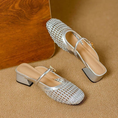 👡 50% DE RÉDUCTION! 🌸 Mules Mary Jane Tressées À Jour – Talon carré bas, slip-on confortable & design tressé – Parfaites pour l’été & les journées actives ☀️