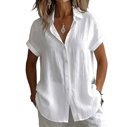 👚 50% DE RÉDUCTION ☁️ Chemise décontractée d'été à manches courtes pour femme – Tissu léger & coupe fluide – Parfaite pour les journées chaudes, le bureau ou les vacances – élégante et respirante 🌸