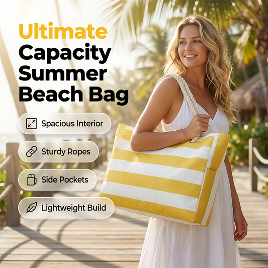 👜 50% DE RÉDUCTION 🏖️ Sac de plage rayé grande capacité – Léger, spacieux & lavable en machine – Parfait pour la plage, les courses ou les escapades – pratique et estival 🌊