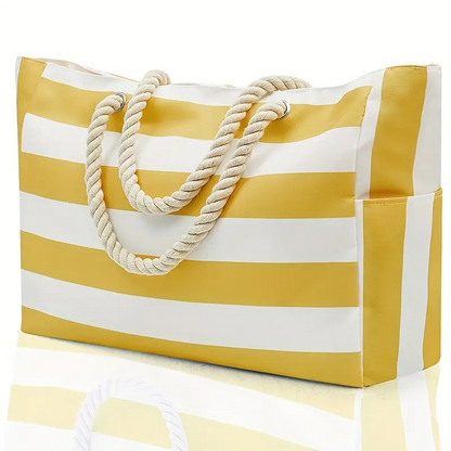 👜 50% DE RÉDUCTION 🏖️ Sac de plage rayé grande capacité – Léger, spacieux & lavable en machine – Parfait pour la plage, les courses ou les escapades – pratique et estival 🌊