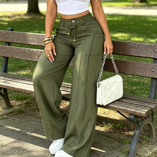 👖 50% DE RÉDUCTION! ✨ Pantalon Taille Haute Jambe Droite – Couture frontale, élastique dos & coupe flatteuse – Parfait pour un look élégant au quotidien 🌿