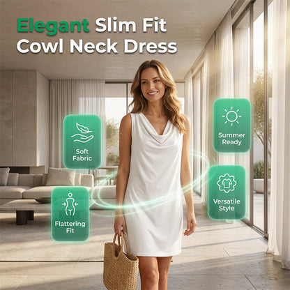 👗 60% DE RÉDUCTION 💥 Robe slim fit col bénitier – Sans manches & poches latérales – Polyvalente, parfaite pour le bureau ou les soirées – élégante et confortable ✨🌸