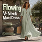 👗 50% DE RÉDUCTION 🌸 Robe longue ample à col en V pour femme – Fluide, légère & facile à porter – Parfaite pour l’été, les vacances ou un look décontracté chic – coupe confortable et intemporelle ✨🌿