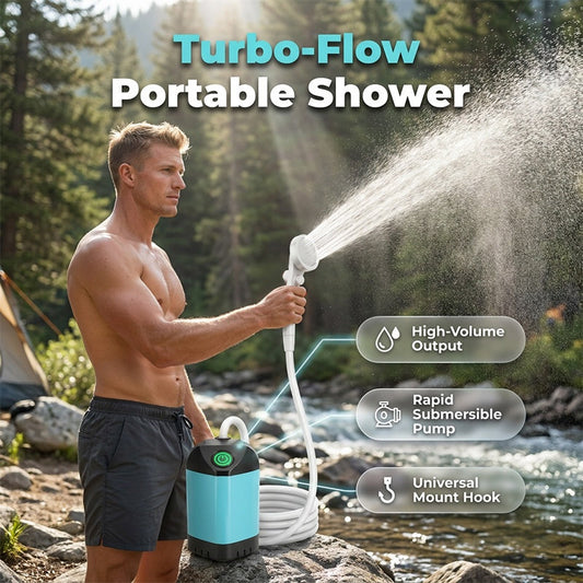 🚿 60% DE RÉDUCTION ⛺ Pompe de douche portable pour camping en plein air – USB rechargeable & submersible – Compacte, idéale pour les douches en extérieur, le lavage des mains ou la vaisselle – pratique et facile à transporter 💧✨