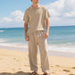 👔 50% DE RÉDUCTION 🌊 Ensemble chemise & pantalon en lin pour homme – Coupe décontractée, tenue de plage – Léger, respirant & idéal pour l’été – look relax et naturel ☀️✨