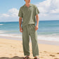 👔 50% DE RÉDUCTION 🌊 Ensemble chemise & pantalon en lin pour homme – Coupe décontractée, tenue de plage – Léger, respirant & idéal pour l’été – look relax et naturel ☀️✨
