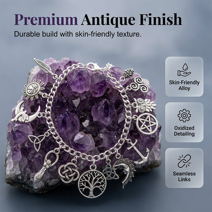 📿 50% DE RÉDUCTION ✨ Bracelet vintage paganiste à breloques – Symboles spirituels & finition antique – Parfait pour le style bohème – ajoute une touche mystique à votre quotidien 🌙🌿