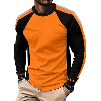 👕 50% DE RÉDUCTION 🎨 T-shirt à manches longues color block col rond – Coton doux & coupe moderne – Parfait pour un look décontracté ou un style urbain au quotidien ✨🌿