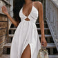 👗 50% DE RÉDUCTION ✨ Robe longue col V – Fente haute, dos nu & ourlet fluide – Parfaite pour l’été, les soirées ou les vacances – sexy et élégante ☀️💃🌙