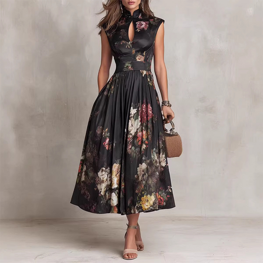👗 50% DE RÉDUCTION 🌸 Robe florale élégante sans manches pour femme – Fluide, légère & romantique – Parfaite pour l’été, les mariages ou les journées ensoleillées – féminine et intemporelle ✨🌿