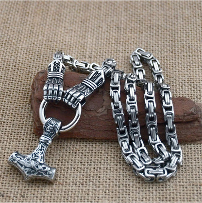 ⚡ 50% DE RÉDUCTION 🔥 Collier marteau Thor viking – Chaîne byzantine en acier inoxydable – Argent ou or, longueur 60–70 cm – bijou puissant pour un look nordique ou mystique 💪✨