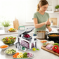 🔪 50% DE RÉDUCTION 🥗 Hachoir alimentaire multifonction 9 lames avec bac de rangement – Bols empilables & couvercles – Parfait pour hacher, mixer ou râper – idéal pour légumes, fruits ou fromage – gain de temps et de place ✨🍽️