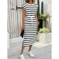 👗 50% DE RÉDUCTION ⏰ Robe midi rayée femme – Taille cordon & fente latérale – Tissu fluide, look décontracté chic – parfaite pour l’été, les vacances ou le quotidien ✨🌸🌊