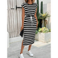 👗 50% DE RÉDUCTION ⏰ Robe midi rayée femme – Taille cordon & fente latérale – Tissu fluide, look décontracté chic – parfaite pour l’été, les vacances ou le quotidien ✨🌸🌊